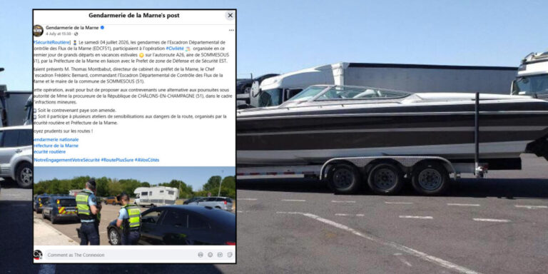 Un conducteur canadien transportant un bateau de six mètres arrêté sur une autoroute française