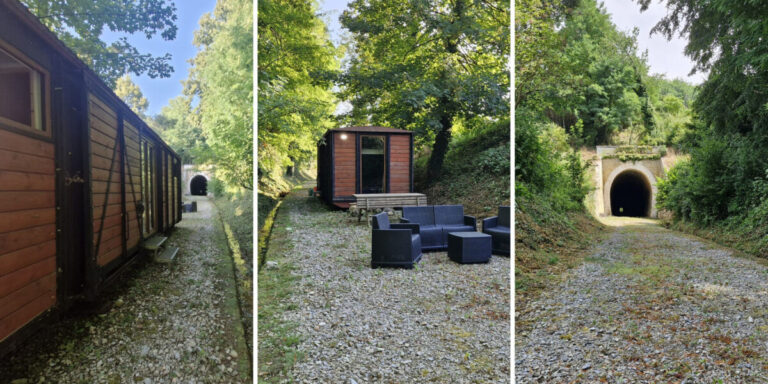 Wagon français transformé en maison de vacances avec son propre tunnel à vendre en Dordogne