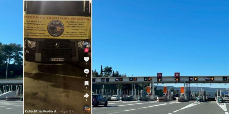 Les chauffeurs de camion se joignent aux manifestations contre les prix du carburant et bloquent le péage autoroutier dans le sud de la France
